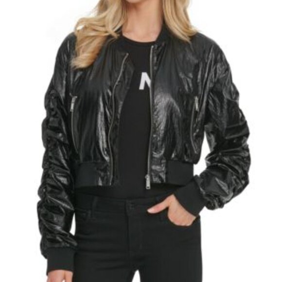 DKNY Womens Jacket M Ruched Sleeve Nylon 804 - Picture 1 of 7